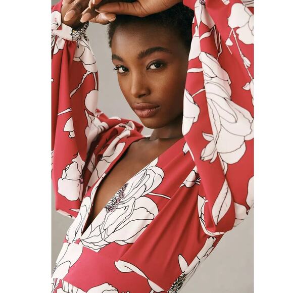 New Anthropologie Natalia Mazzei Zubillaga NMZ Deep-V Floral Romper $228 Pink S - Picture 3 of 5